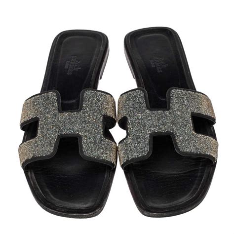 hermes black glitter sandals|Hermes snakeskin sandals.